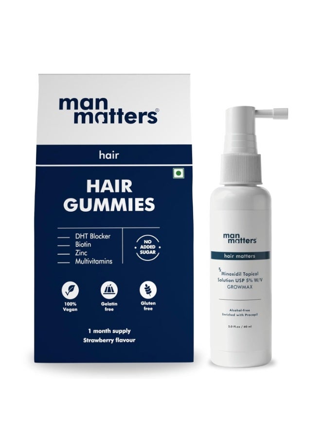 مان ماترز مجموعة مان ماترز لعلاج تساقط الشعر المرحلة الثانية | مينوكسيديل مع بروكابيل 60 مل مع حلوى البيوتين للشعر 30 قطعة | يحفز بصيلات الشعر ويغذي الشعر ويعزز نموه. - Image 1